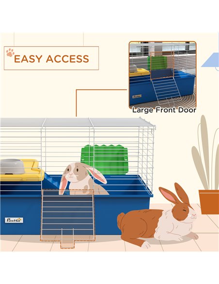 PawHut Chinchillas Small Rabbit Guinea Pig Small Animal Cage, Pet Playhouse, with Platform, Ramp, 71 x 46 x 47cm, Blue - pic 158655 | FastDaddyshop