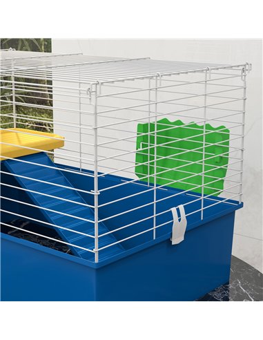 PawHut Chinchillas Small Rabbit Guinea Pig Small Animal Cage, Pet Playhouse, with Platform, Ramp, 71 x 46 x 47cm, Blue