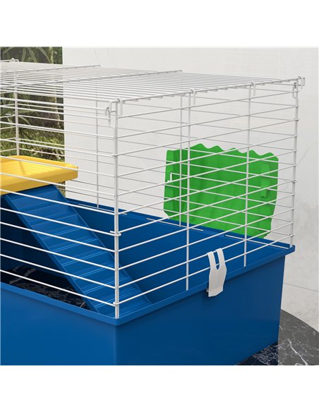 PawHut Chinchillas Small Rabbit Guinea Pig Small Animal Cage, Pet Playhouse, with Platform, Ramp, 71 x 46 x 47cm, Blue - pic 158656 | FastDaddyshop