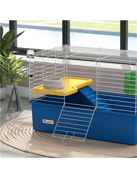 PawHut Chinchillas Small Rabbit Guinea Pig Small Animal Cage, Pet Playhouse, with Platform, Ramp, 71 x 46 x 47cm, Blue - pic 158657 | FastDaddyshop