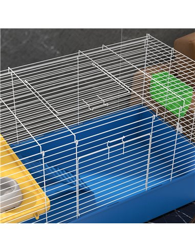 PawHut Chinchillas Small Rabbit Guinea Pig Small Animal Cage, Pet Playhouse, with Platform, Ramp, 99 x 52 x 53cm, Blue