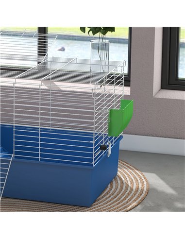 PawHut Chinchillas Small Rabbit Guinea Pig Small Animal Cage, Pet Playhouse, with Platform, Ramp, 99 x 52 x 53cm, Blue