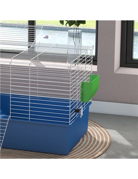PawHut Chinchillas Small Rabbit Guinea Pig Small Animal Cage, Pet Playhouse, with Platform, Ramp, 99 x 52 x 53cm, Blue - pic 158666 | FastDaddyshop