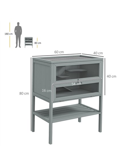 PawHut Wooden Hamster Cage 3 Tier House w/ Storage Shelf, Openable Top for Gerbils, Grey - pic 158669 | FastDaddyshop