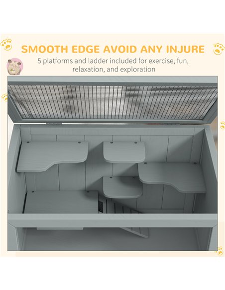 PawHut Wooden Hamster Cage 3 Tier House w/ Storage Shelf, Openable Top for Gerbils, Grey - pic 158670 | FastDaddyshop