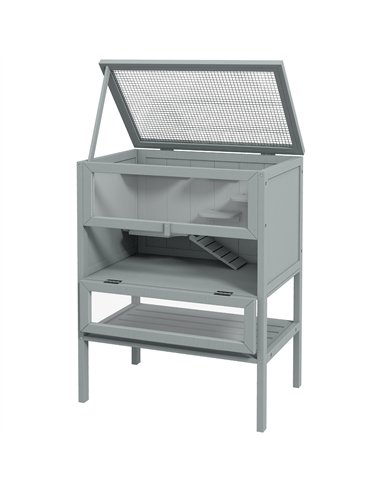 PawHut Wooden Hamster Cage 3 Tier House w/ Storage Shelf, Openable Top for Gerbils, Grey