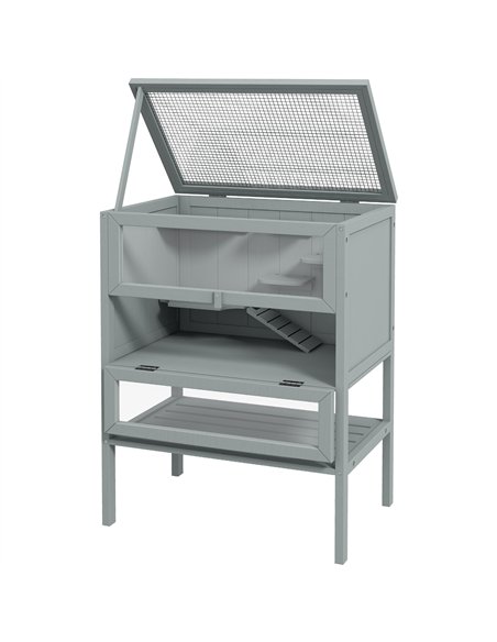 PawHut Wooden Hamster Cage 3 Tier House w/ Storage Shelf, Openable Top for Gerbils, Grey - pic 158674 | FastDaddyshop