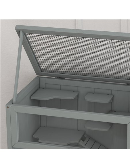 PawHut Wooden Hamster Cage 3 Tier House w/ Storage Shelf, Openable Top for Gerbils, Grey - pic 158675 | FastDaddyshop