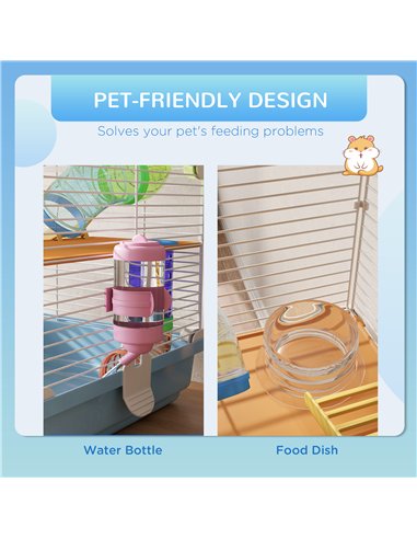 PawHut 5 Tier Hamster Cage Carrier Habitat w/ Exercise Wheels, Tunnel, Light Blue