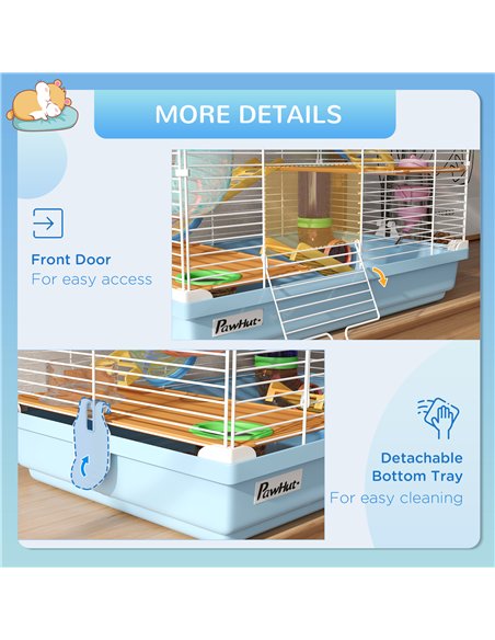 PawHut 5 Tier Hamster Cage Carrier Habitat w/ Exercise Wheels, Tunnel, Light Blue - pic 158682 | FastDaddyshop