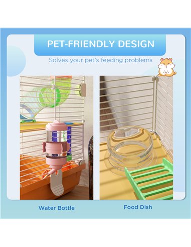 PawHut 5 Tier Hamster Cage Carrier Habitat w/ Exercise Wheels, Tunnel, Orange