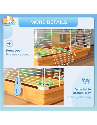 PawHut 5 Tier Hamster Cage Carrier Habitat w/ Exercise Wheels, Tunnel, Orange