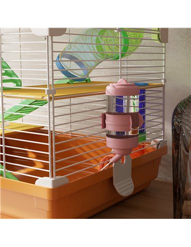 PawHut 5 Tier Hamster Cage Carrier Habitat w/ Exercise Wheels, Tunnel, Orange