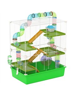 PawHut Hamster Cage w/ Water Bottle, Exercise Wheel, Tubes, Ramps - Green