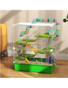PawHut Hamster Cage w/ Water Bottle, Exercise Wheel, Tubes, Ramps - Green 2