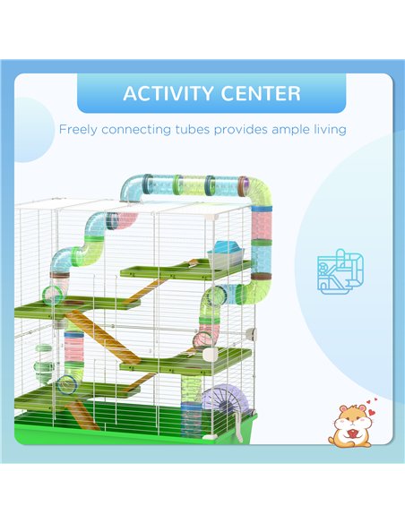 PawHut Hamster Cage w/ Water Bottle, Exercise Wheel, Tubes, Ramps - Green - pic 158697 | FastDaddyshop