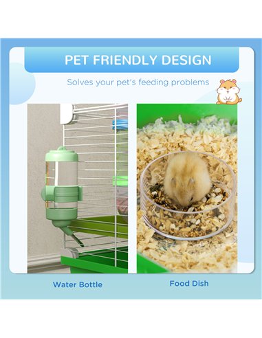 PawHut Hamster Cage w/ Water Bottle, Exercise Wheel, Tubes, Ramps - Green