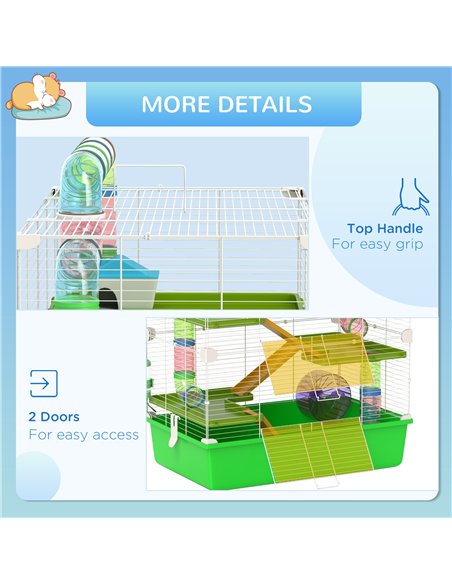 PawHut Hamster Cage w/ Water Bottle, Exercise Wheel, Tubes, Ramps - Green - pic 158700 | FastDaddyshop