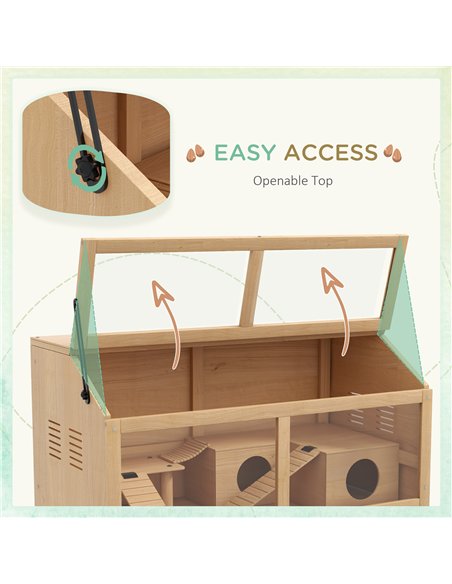 PawHut Hamster Cage, Wooden Small Animal Cage for Gerbils, Mice w/ Suspension Bridge, Openable Top, Hut, 85 x 45 x 44cm Nature - pic 158707 | FastDaddyshop