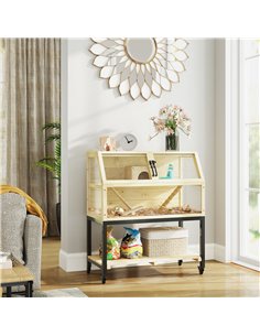 PawHut Wooden Hamster Cage with Storage Shelf, Wheels, Ramps, Water Bottle, Hut, Seesaws 2