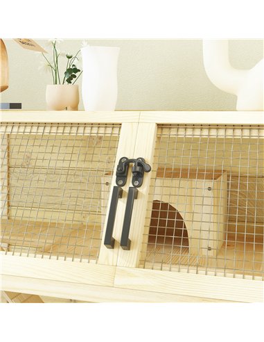 PawHut Wooden Hamster Cage with Storage Shelf, Wheels, Ramps, Water Bottle, Hut, Seesaws
