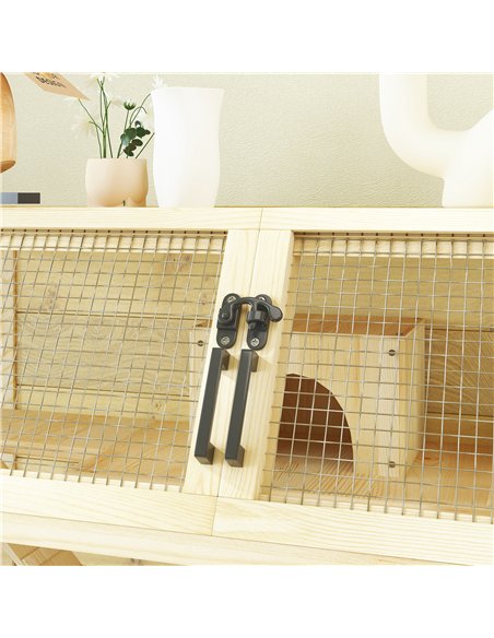 PawHut Wooden Hamster Cage with Storage Shelf, Wheels, Ramps, Water Bottle, Hut, Seesaws - pic 158719 | FastDaddyshop