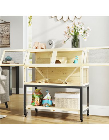 PawHut Wooden Hamster Cage with Storage Shelf, Wheels, Ramps, Water Bottle, Hut, Seesaws