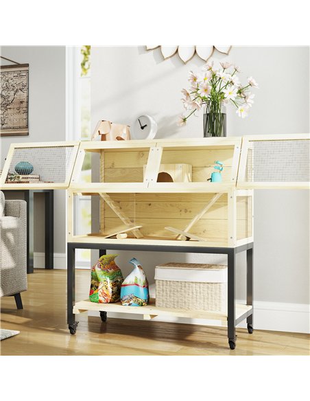 PawHut Wooden Hamster Cage with Storage Shelf, Wheels, Ramps, Water Bottle, Hut, Seesaws - pic 158720 | FastDaddyshop