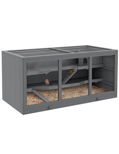 PawHut Wooden Hamster Cage, Small Animals Hutch with Tray, Openable Top, Exercise Play House Pen, 115L x 57W x 55Hcm, Grey
