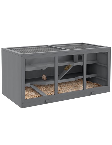 PawHut Wooden Hamster Cage, Small Animals Hutch with Tray, Openable Top, Exercise Play House Pen, 115L x 57W x 55Hcm, Grey - pic 158721 | FastDaddyshop