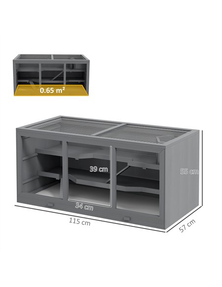 PawHut Wooden Hamster Cage, Small Animals Hutch with Tray, Openable Top, Exercise Play House Pen, 115L x 57W x 55Hcm, Grey - pic 158723 | FastDaddyshop