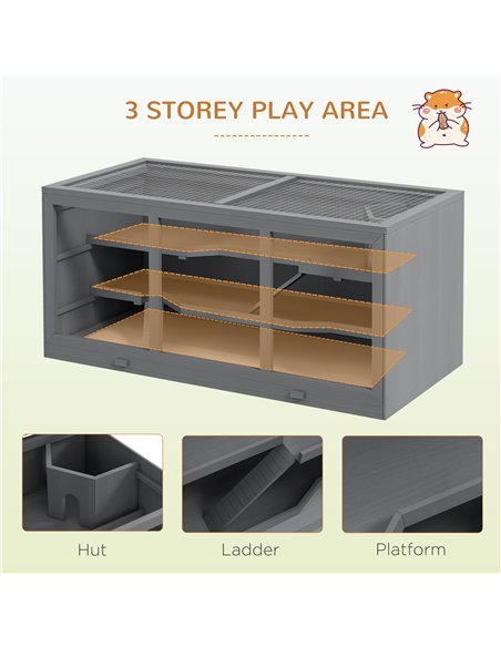 PawHut Wooden Hamster Cage, Small Animals Hutch with Tray, Openable Top, Exercise Play House Pen, 115L x 57W x 55Hcm, Grey - pic 158724 | FastDaddyshop