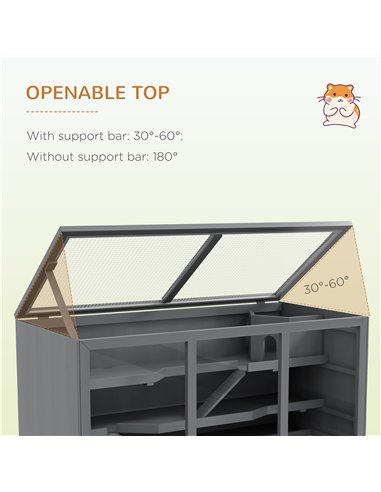 PawHut Wooden Hamster Cage, Small Animals Hutch with Tray, Openable Top, Exercise Play House Pen, 115L x 57W x 55Hcm, Grey