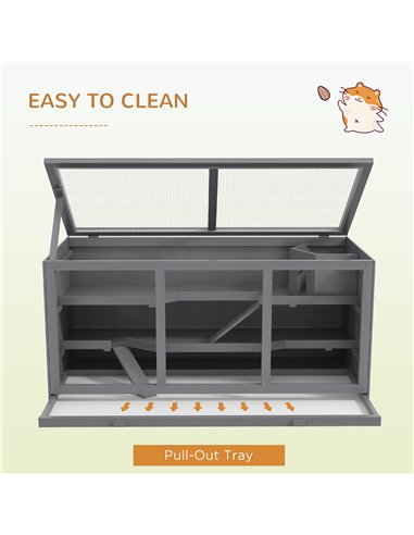 PawHut Wooden Hamster Cage, Small Animals Hutch with Tray, Openable Top, Exercise Play House Pen, 115L x 57W x 55Hcm, Grey