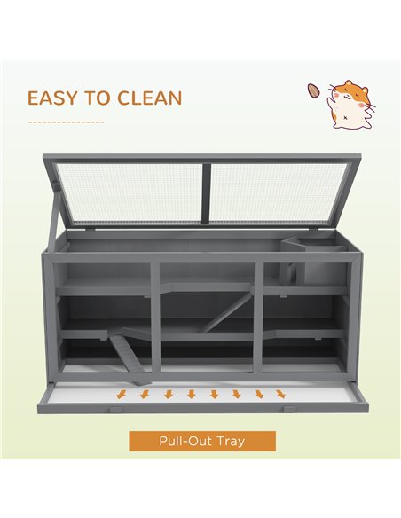 PawHut Wooden Hamster Cage, Small Animals Hutch with Tray, Openable Top, Exercise Play House Pen, 115L x 57W x 55Hcm, Grey - pic 158727 | FastDaddyshop