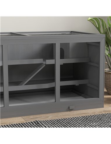 PawHut Wooden Hamster Cage, Small Animals Hutch with Tray, Openable Top, Exercise Play House Pen, 115L x 57W x 55Hcm, Grey