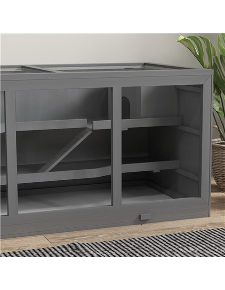 PawHut Wooden Hamster Cage, Small Animals Hutch with Tray, Openable Top, Exercise Play House Pen, 115L x 57W x 55Hcm, Grey - pic 158728 | FastDaddyshop