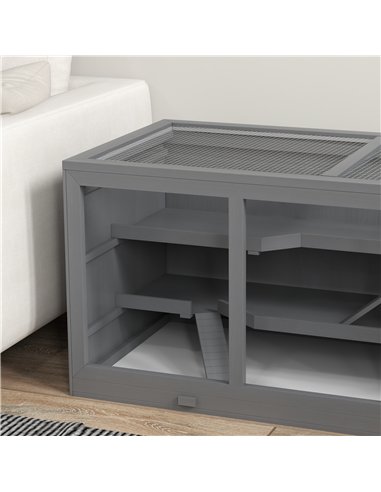 PawHut Wooden Hamster Cage, Small Animals Hutch with Tray, Openable Top, Exercise Play House Pen, 115L x 57W x 55Hcm, Grey