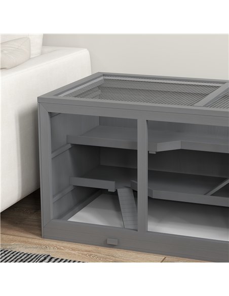 PawHut Wooden Hamster Cage, Small Animals Hutch with Tray, Openable Top, Exercise Play House Pen, 115L x 57W x 55Hcm, Grey - pic 158729 | FastDaddyshop