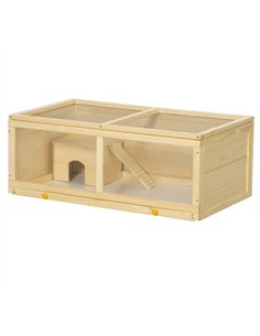 PawHut Wooden Hamster Cage with Sliding Tray, Openable Top, Hut for Syrian Hamster, Natural Wood Finish