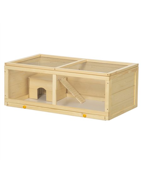 PawHut Wooden Hamster Cage with Sliding Tray, Openable Top, Hut for Syrian Hamster, Natural Wood Finish - pic 158730 | FastDaddyshop