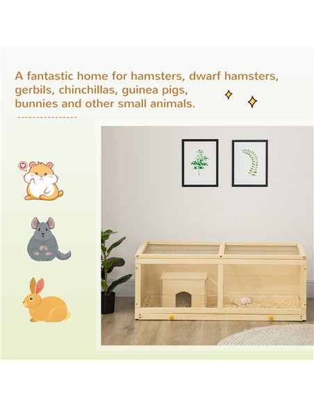 PawHut Wooden Hamster Cage with Sliding Tray, Openable Top, Hut for Syrian Hamster, Natural Wood Finish - pic 158733 | FastDaddyshop