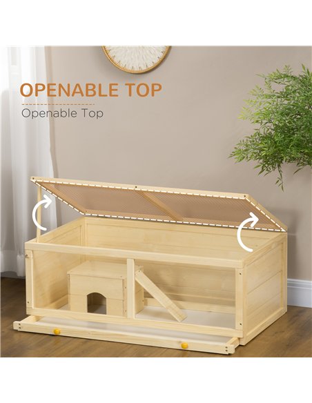 PawHut Wooden Hamster Cage with Sliding Tray, Openable Top, Hut for Syrian Hamster, Natural Wood Finish - pic 158734 | FastDaddyshop