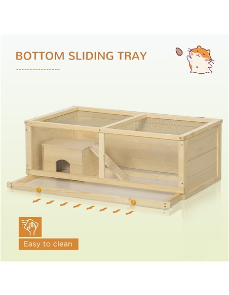 PawHut Wooden Hamster Cage with Sliding Tray, Openable Top, Hut for Syrian Hamster, Natural Wood Finish - pic 158735 | FastDaddyshop
