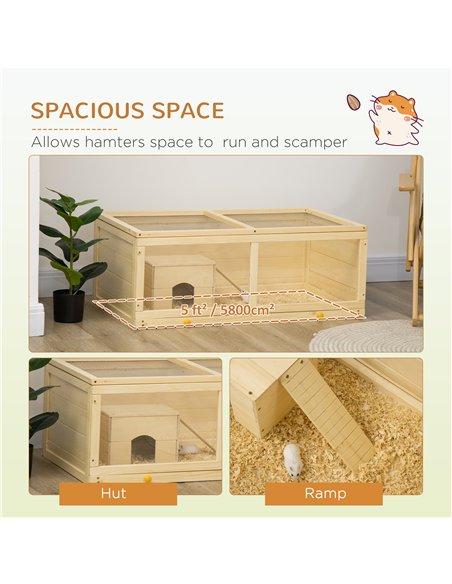 PawHut Wooden Hamster Cage with Sliding Tray, Openable Top, Hut for Syrian Hamster, Natural Wood Finish - pic 158737 | FastDaddyshop