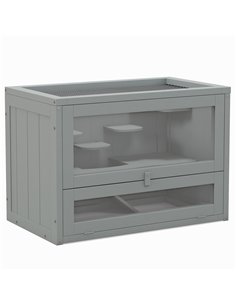 PawHut Wooden Hamster Cage Mouse Mice Rodent Small Animals Hutch Exercise Play House 60 x 35 x 42cm, Grey