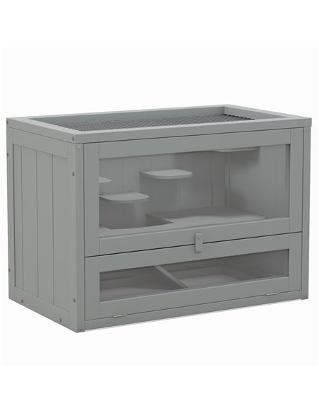 PawHut Wooden Hamster Cage Mouse Mice Rodent Small Animals Hutch Exercise Play House 60 x 35 x 42cm, Grey - pic 158739 | FastDaddyshop