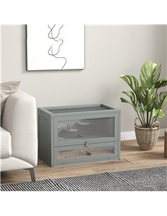 PawHut Wooden Hamster Cage Mouse Mice Rodent Small Animals Hutch Exercise Play House 60 x 35 x 42cm, Grey 2