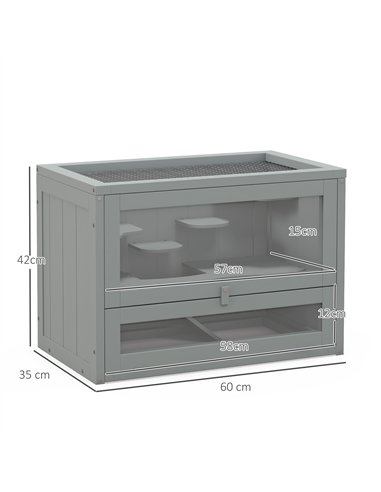 PawHut Wooden Hamster Cage Mouse Mice Rodent Small Animals Hutch Exercise Play House 60 x 35 x 42cm, Grey