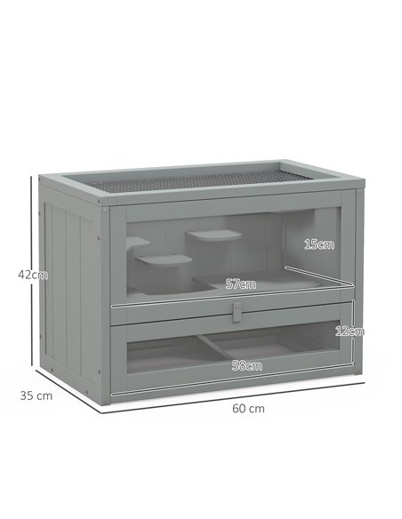 PawHut Wooden Hamster Cage Mouse Mice Rodent Small Animals Hutch Exercise Play House 60 x 35 x 42cm, Grey - pic 158741 | FastDaddyshop